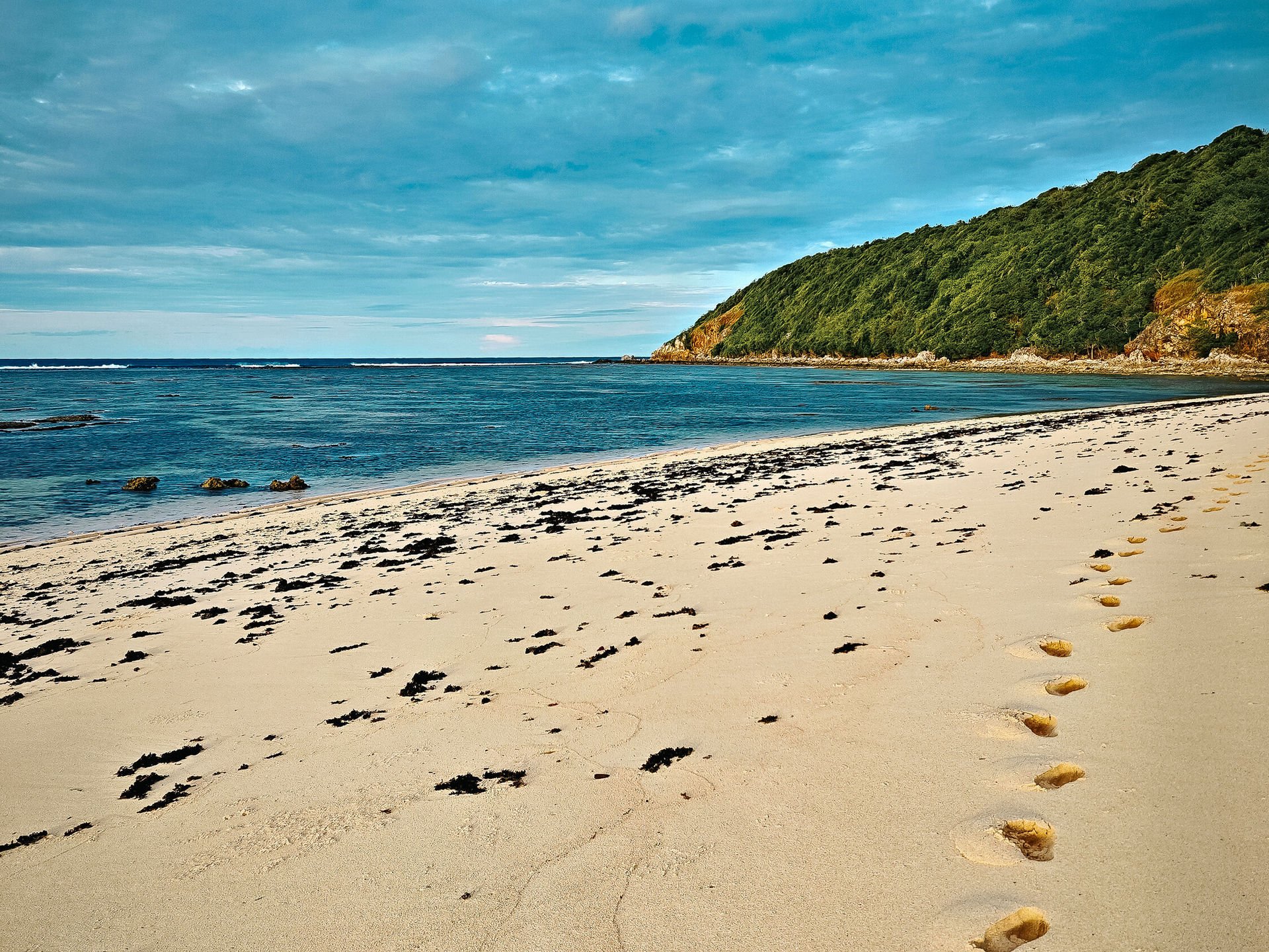 Aerial view of remote islands in the ocean