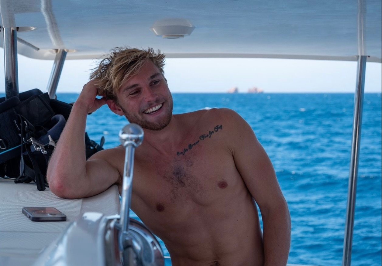 Sam Bailey on a catamaran