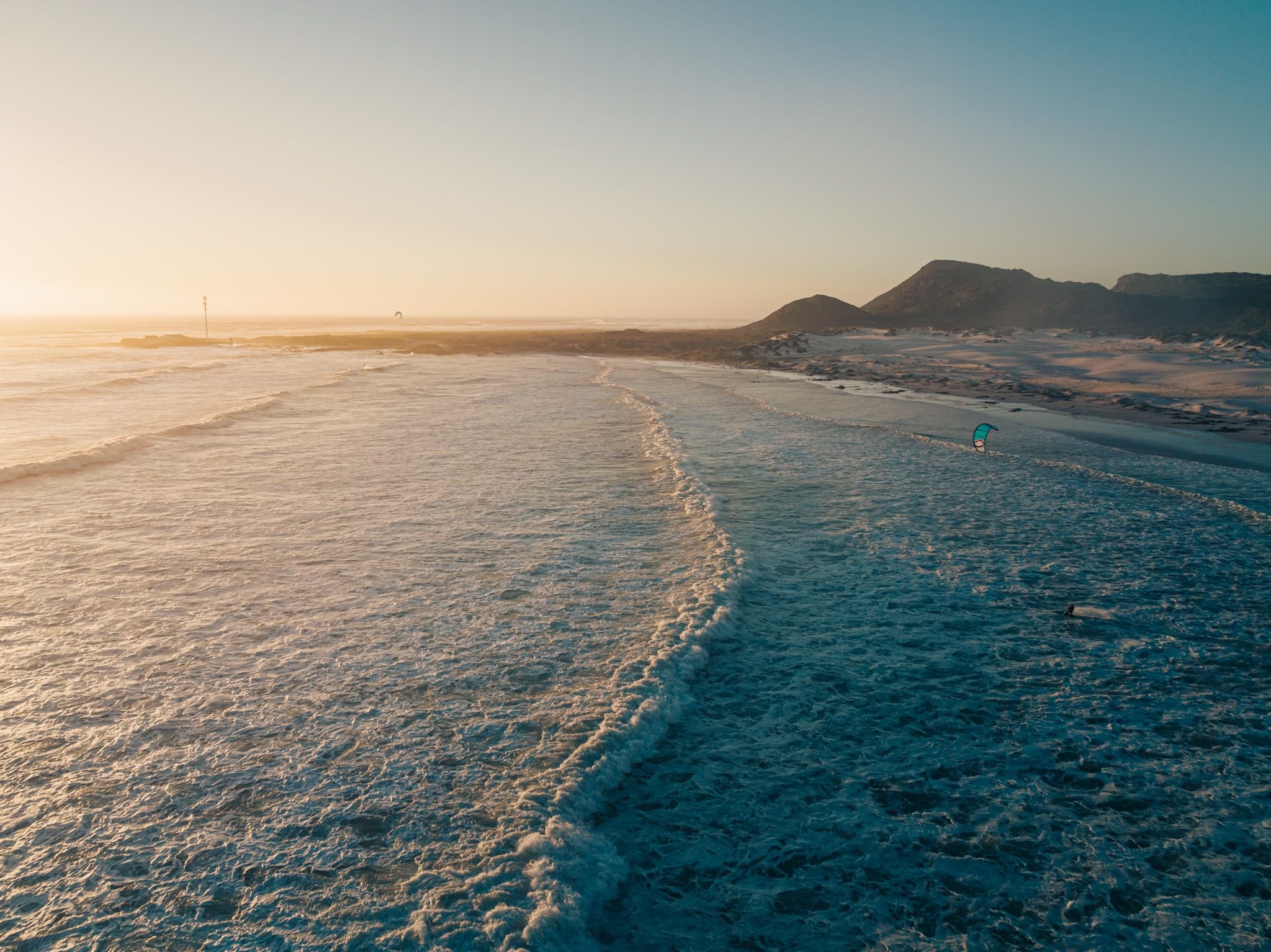 Cape Town aerial coastline with a distant kitesurfer