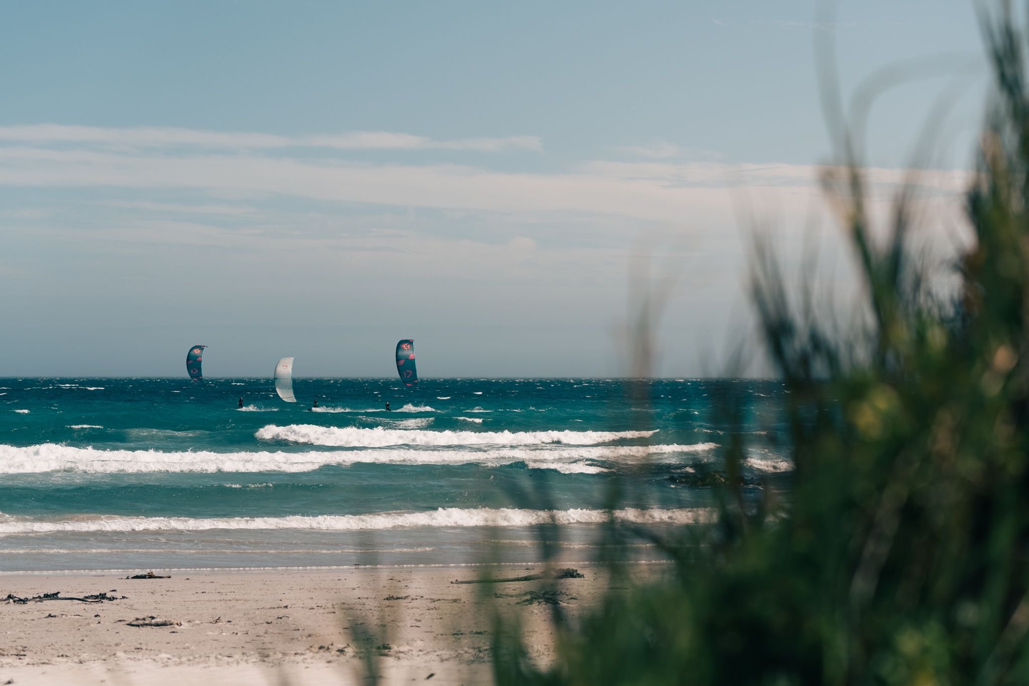 Cape Town kitesurfers launching from the beach