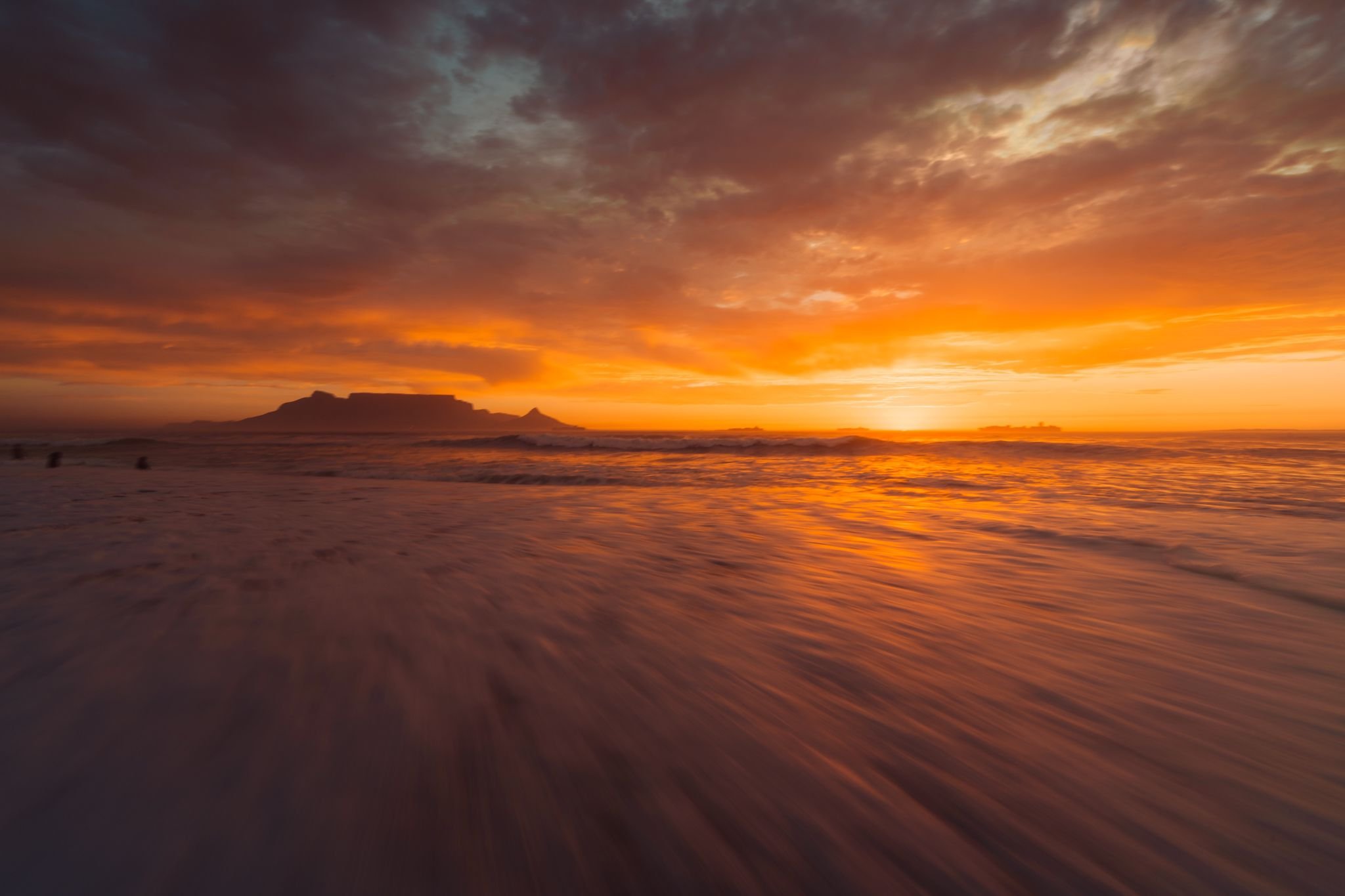 Cape Town sunset over Table Mountain silhouette