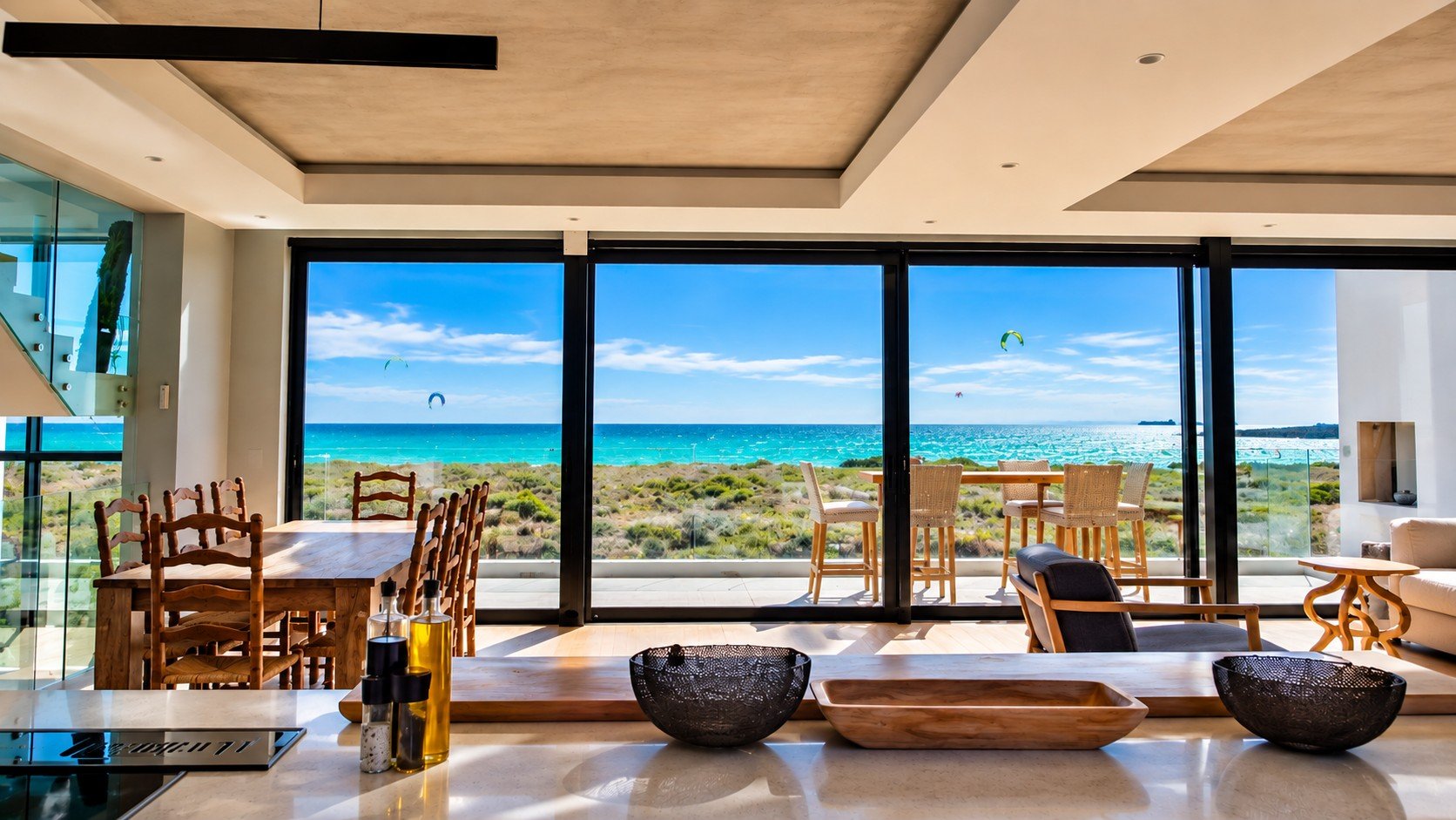 Sunset Beach Villa living and dining area with ocean view