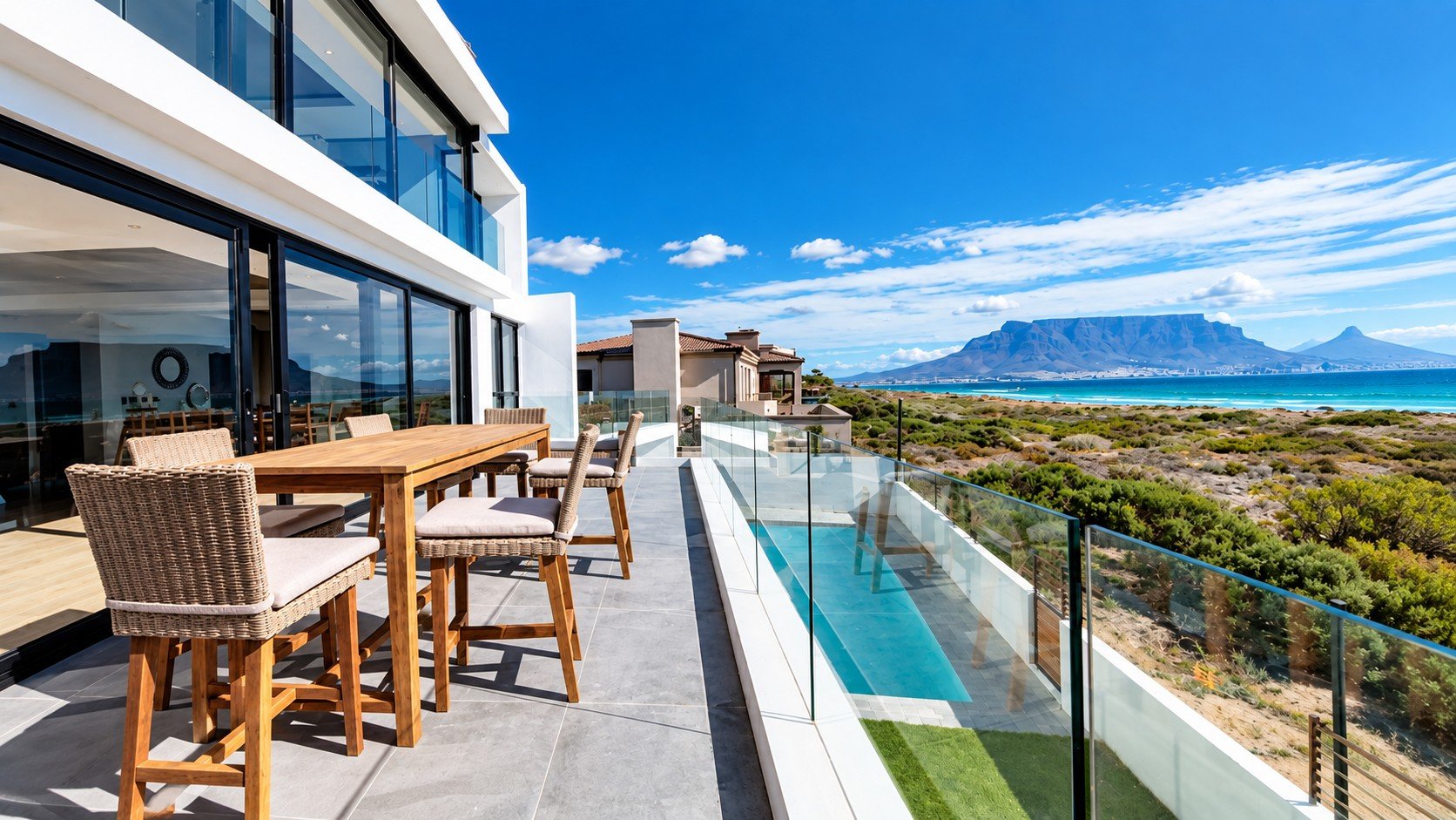 Sunset Beach Villa rooftop dining area with pool view