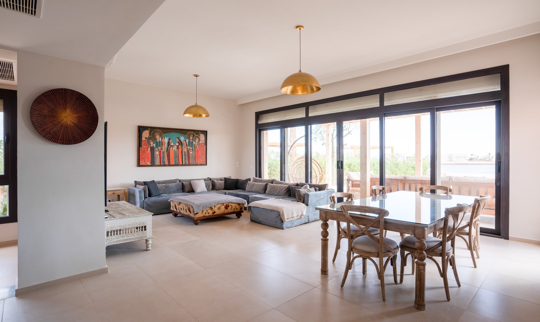El Gouna villa living room with pendant lamps