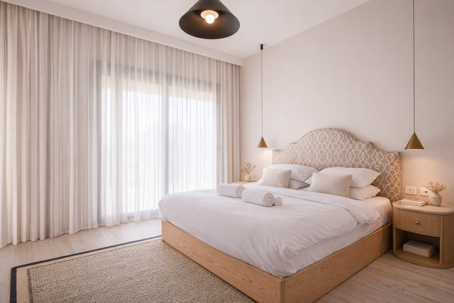 El Gouna villa bedroom with pendant lighting