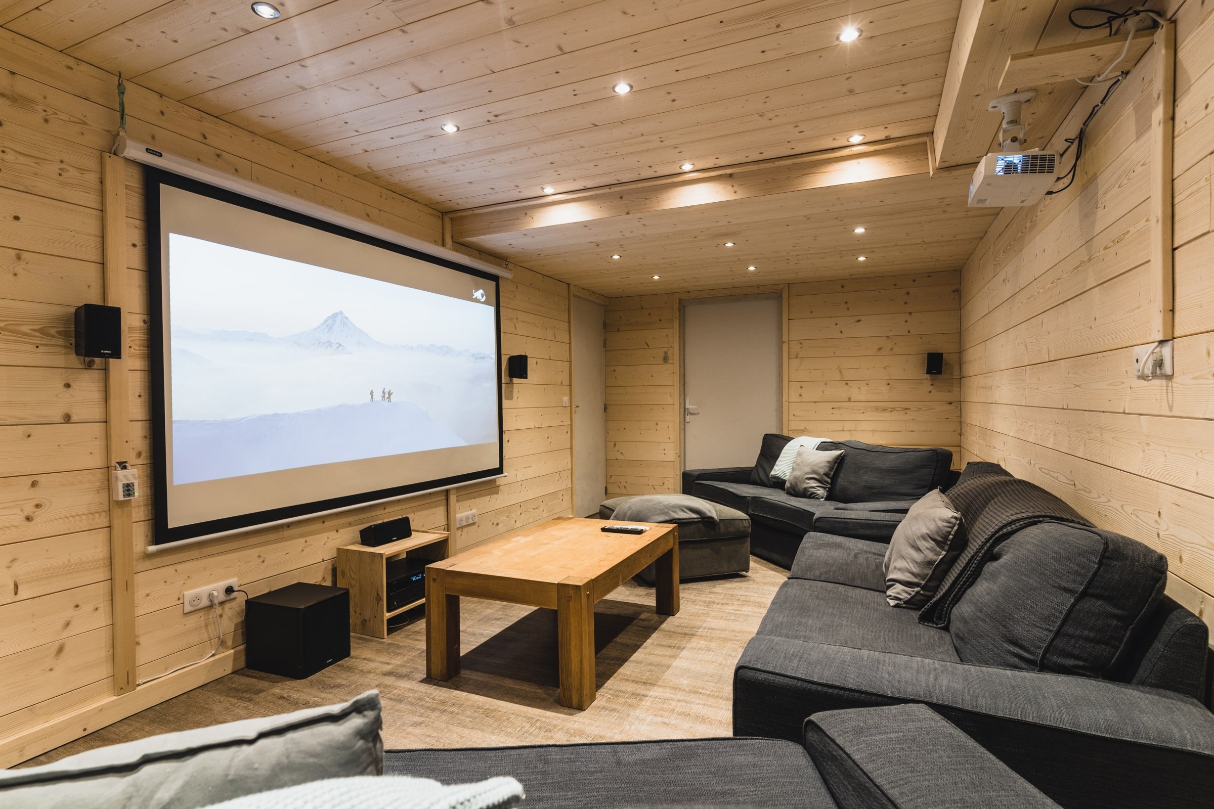 Meribel chalet cinema room with projector screen