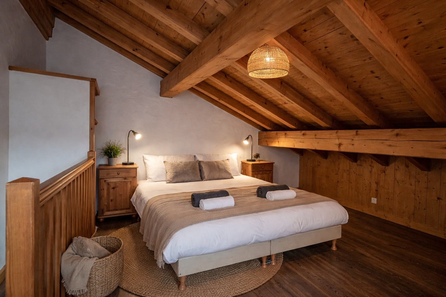 Meribel chalet attic bedroom with exposed beams