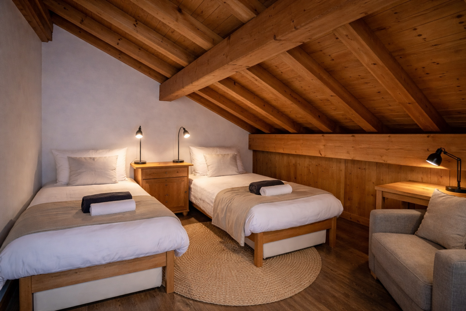 Meribel chalet attic twin bedroom