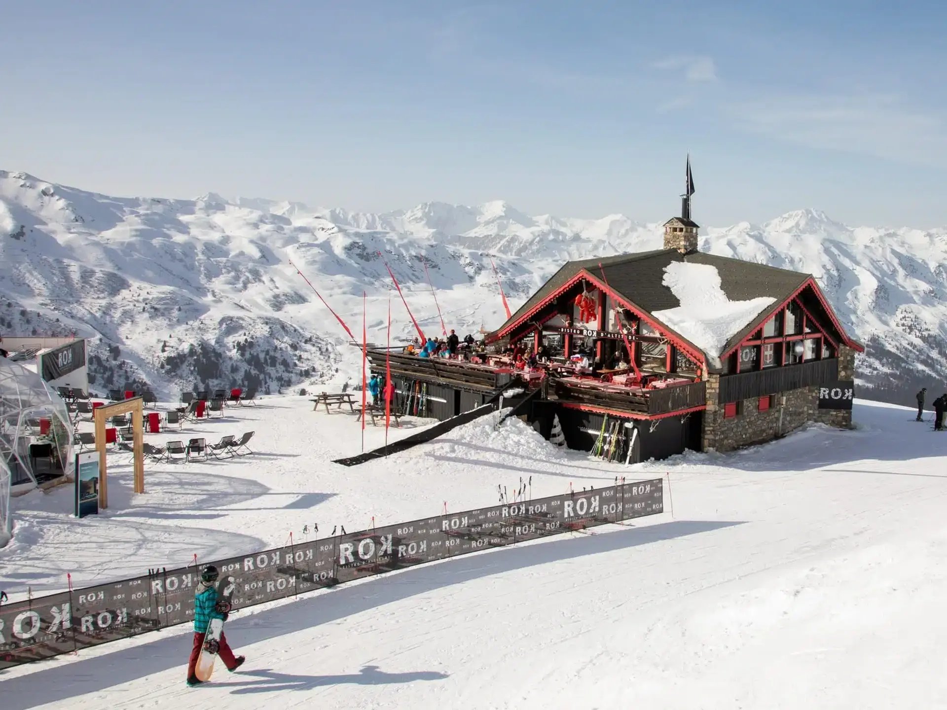 Meribel village aerial view in snow