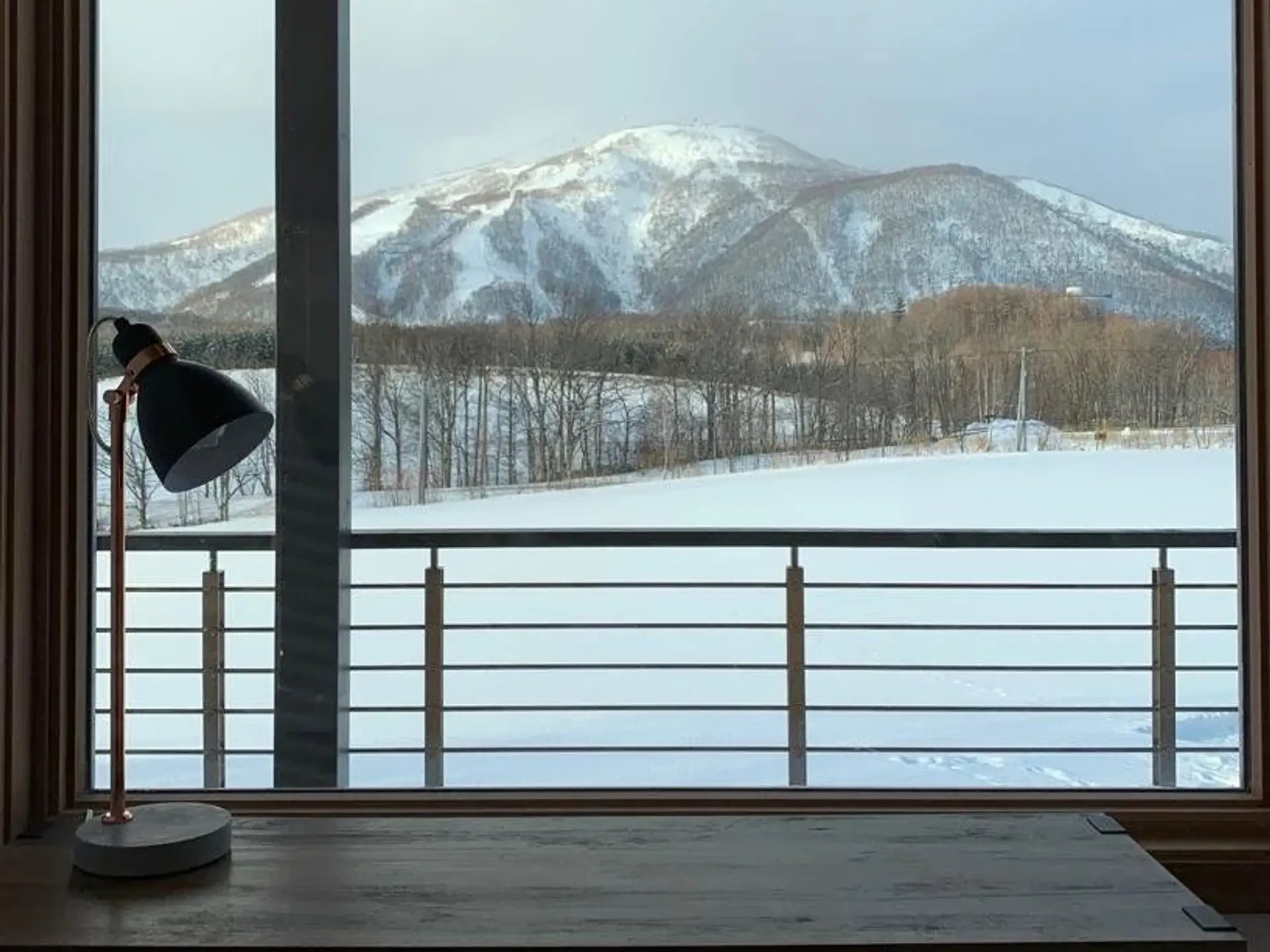 Niseko chalet mountain view through window