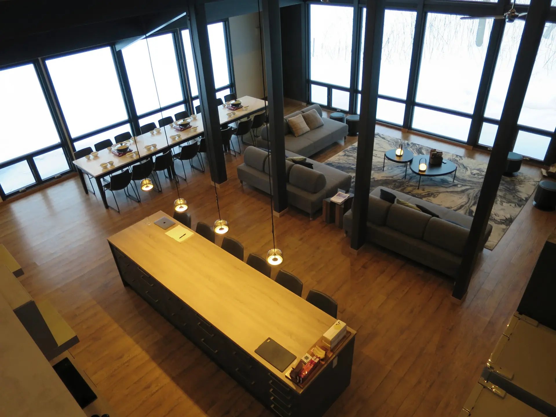 Niseko chalet open-plan living area