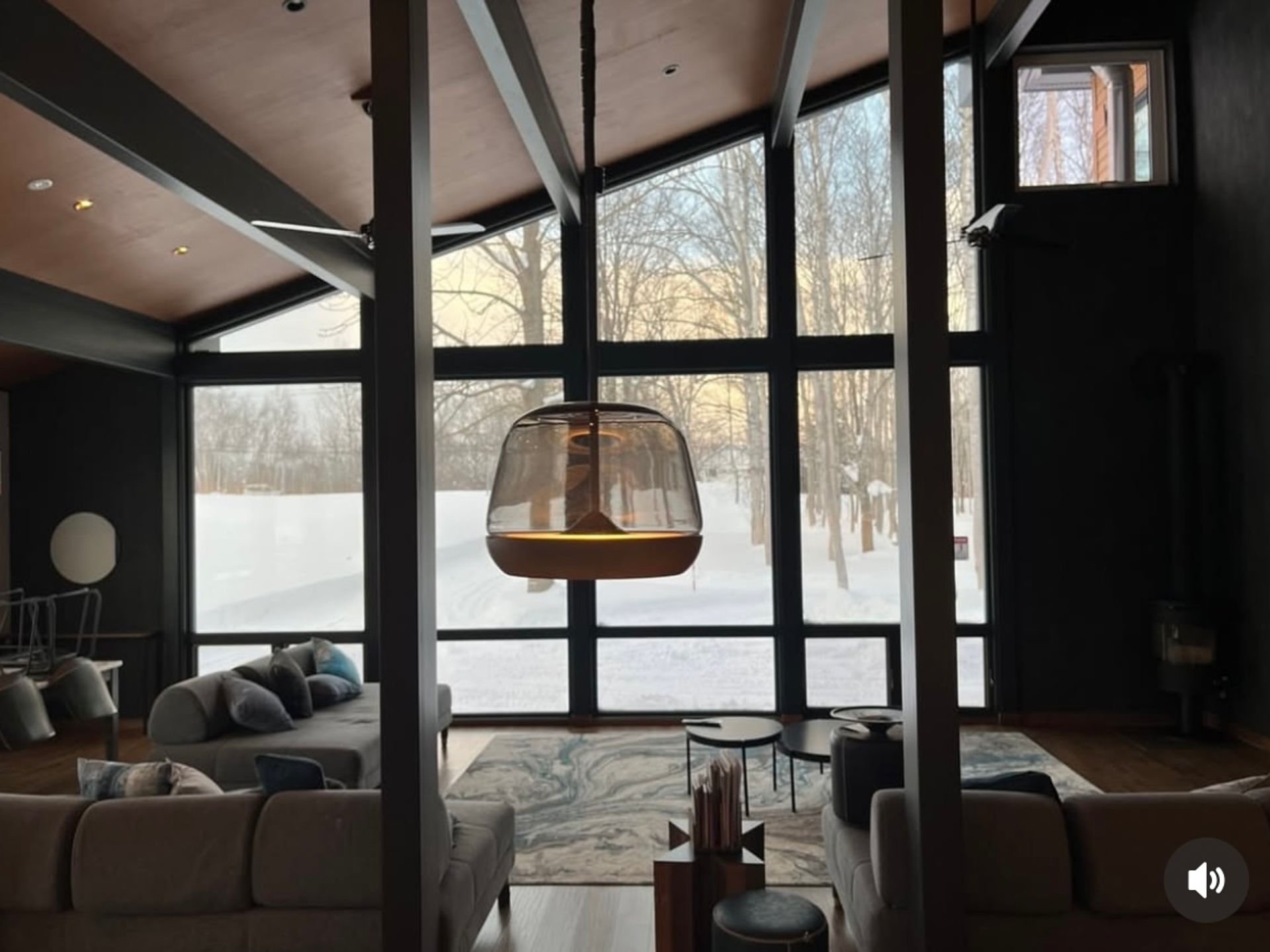 Niseko chalet lounge with pendant lamp