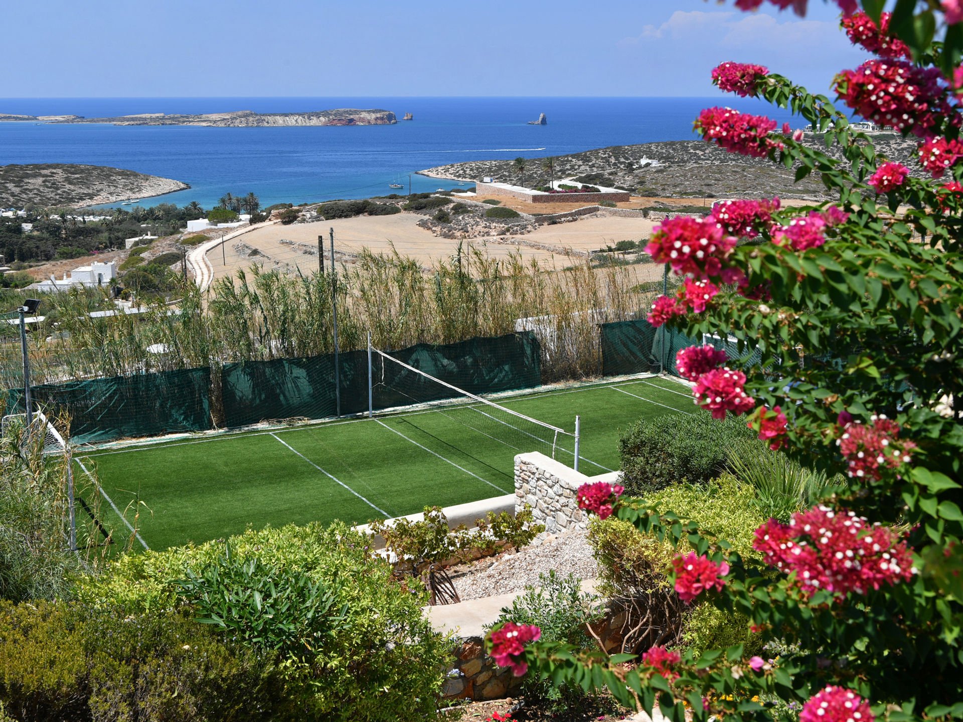 Paros villa sports court with sea view