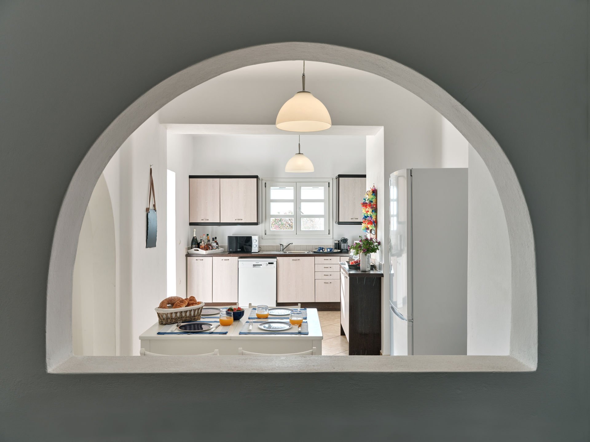 Paros villa kitchen wide view