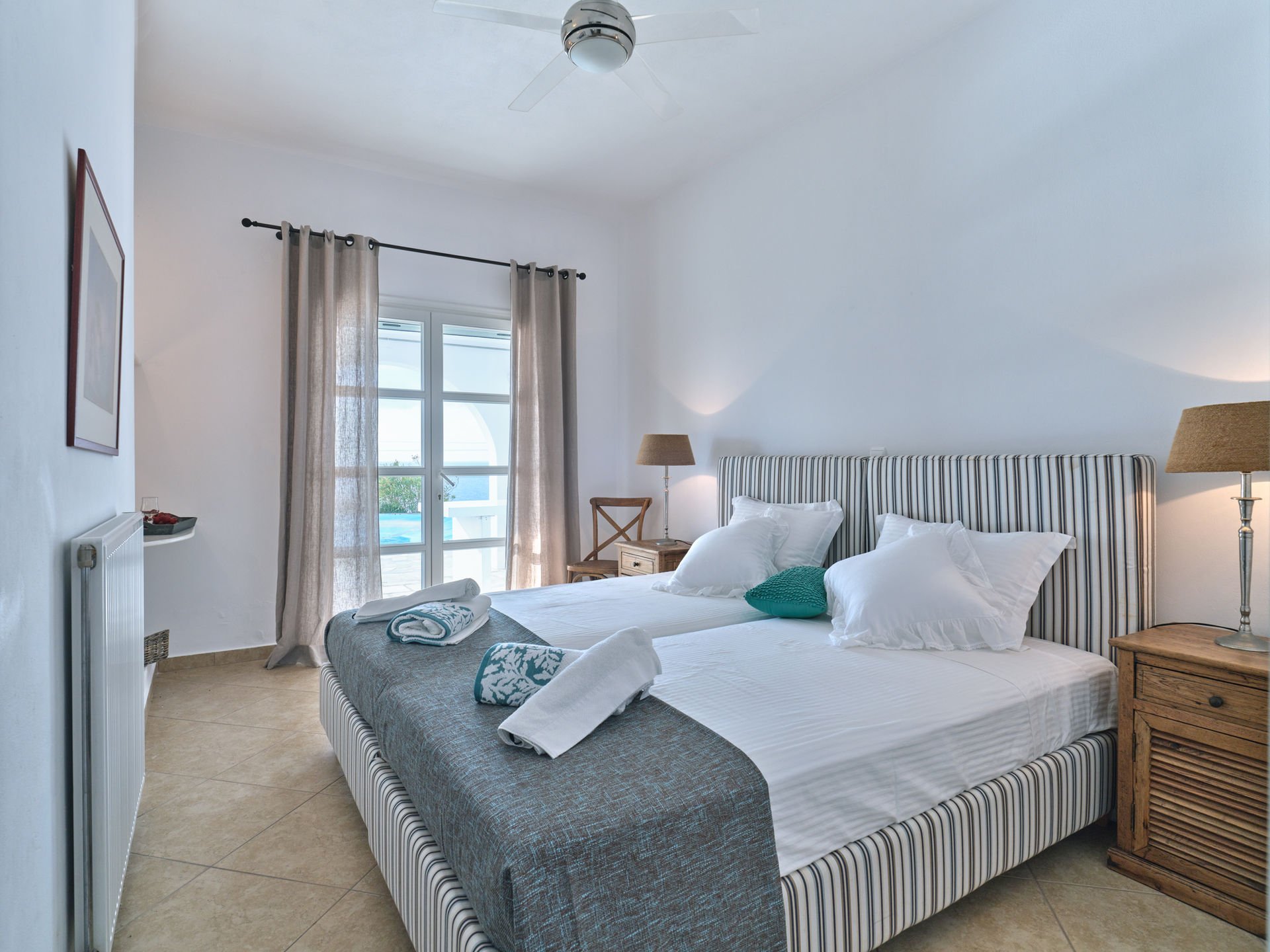 Paros villa bedroom with pool view