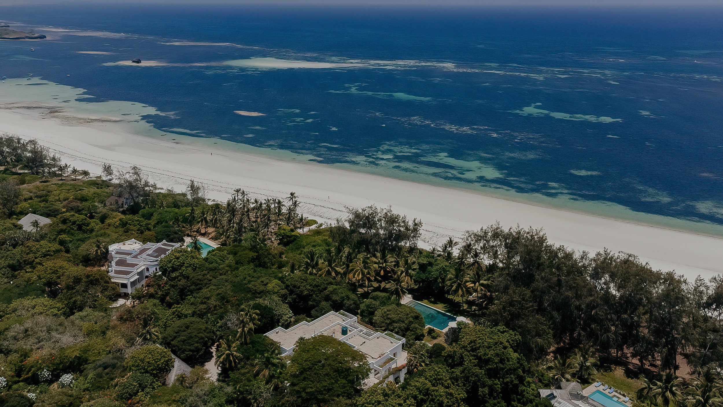 Aerial view of Watamu villa, beach and coral reef